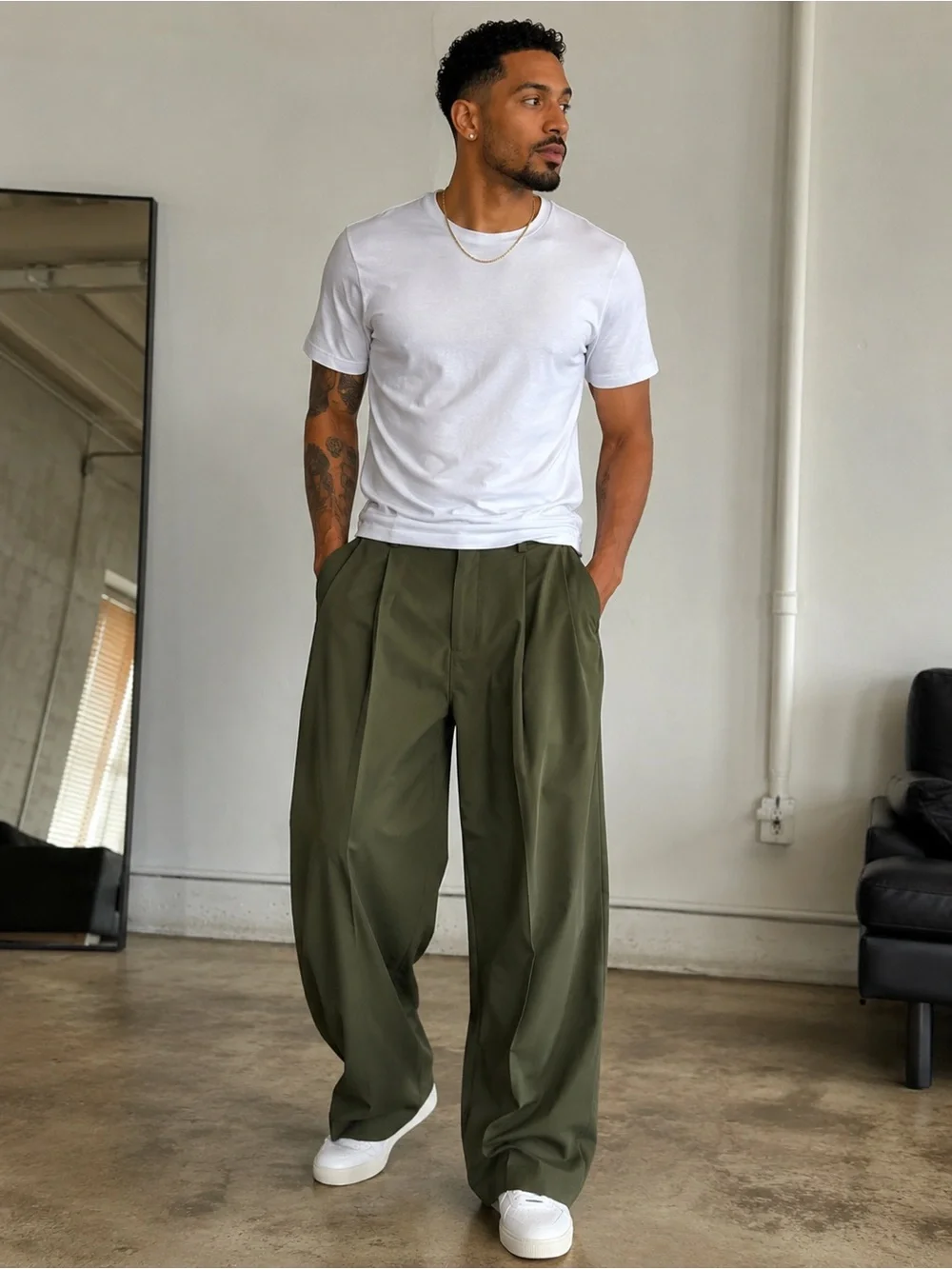 Nike Men's Olive Wide-Leg Dress Pants